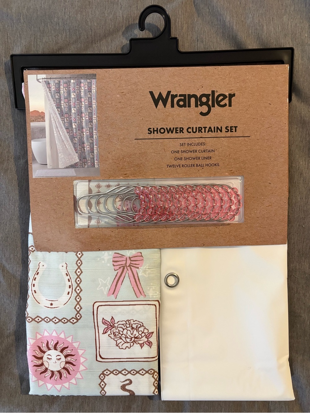 Wrangler Pink, Cream & Mint Decorative Shower Curtain Set